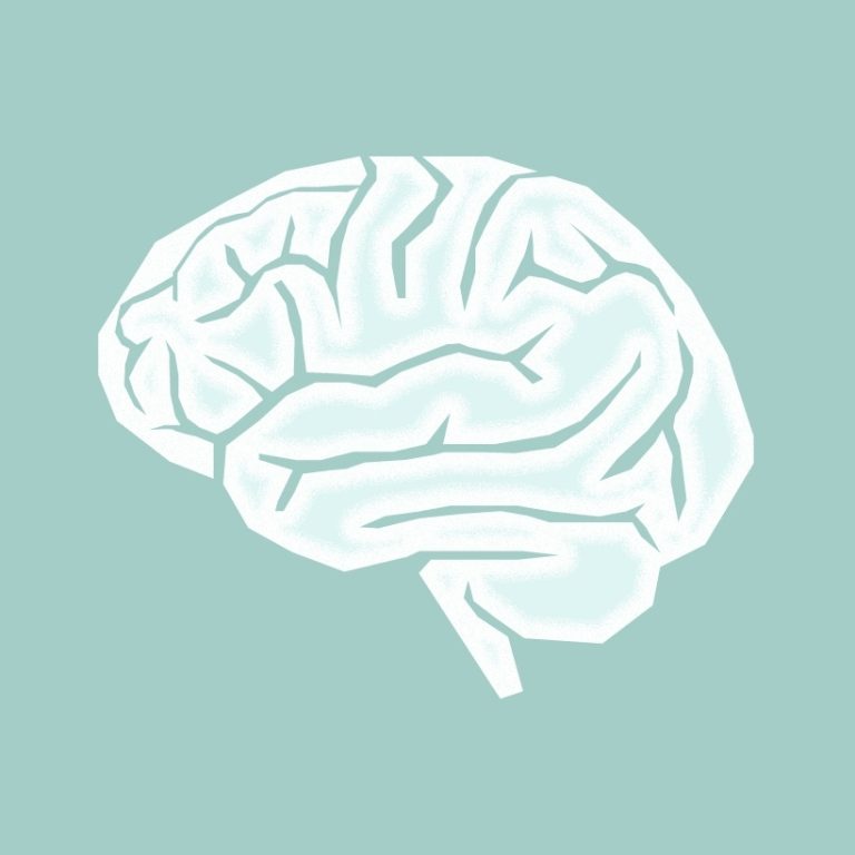 An illustration of a white, frosty brain on a green background.